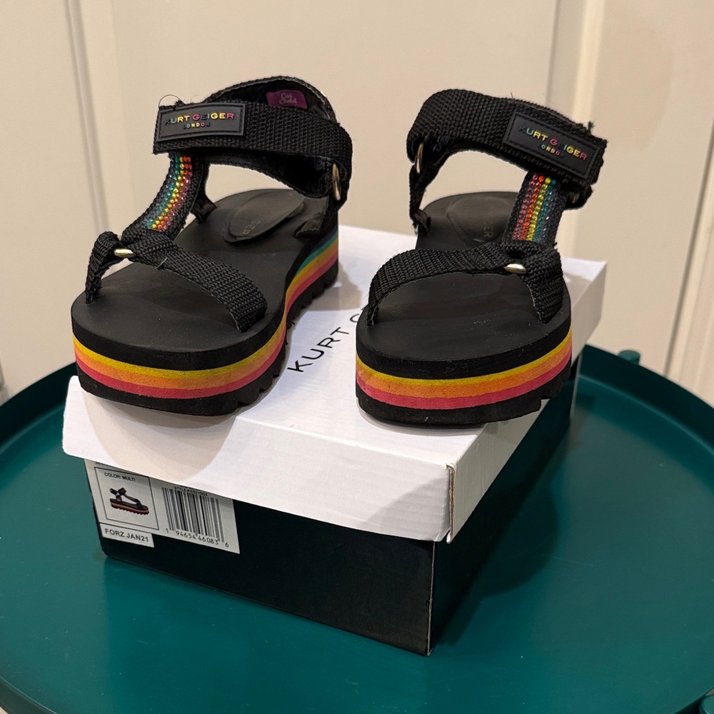 Kurt Geiger Kids Black Sandals with Rainbow Stripes